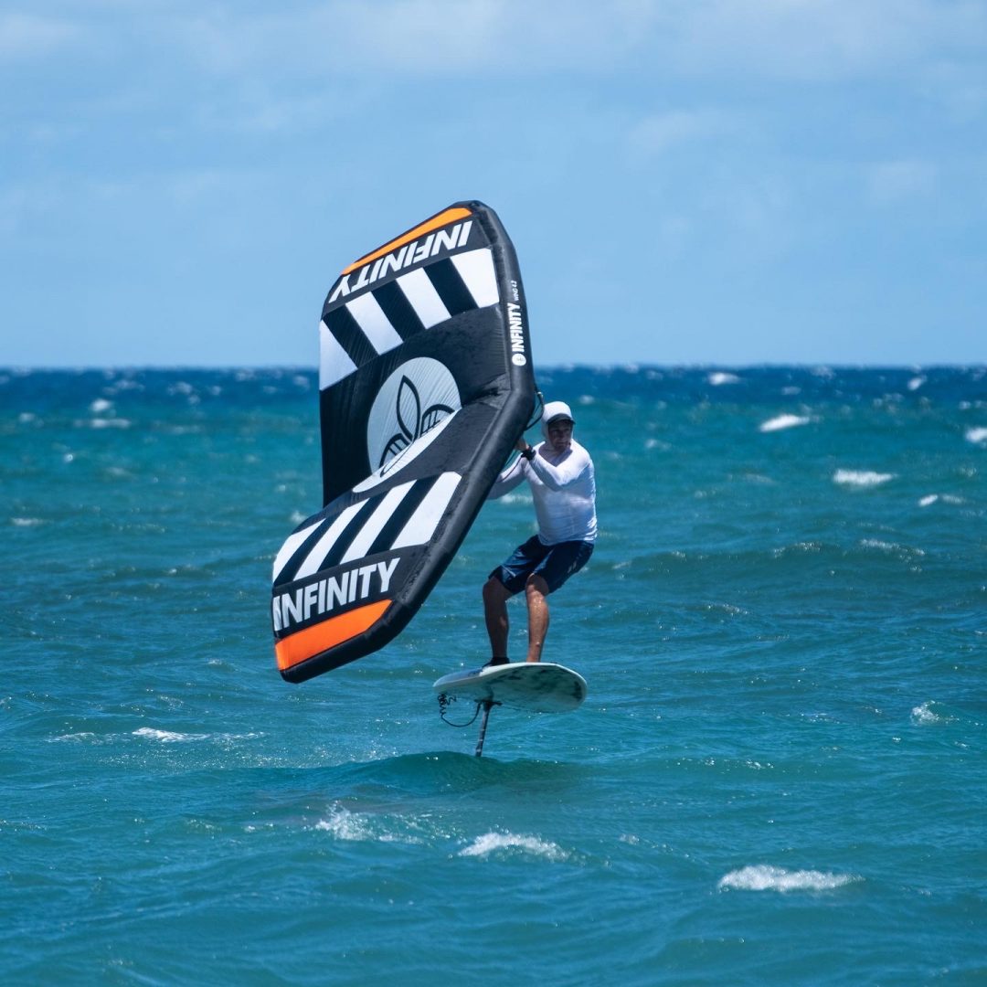 Infinity Fly Wing foil board tombstone on the water